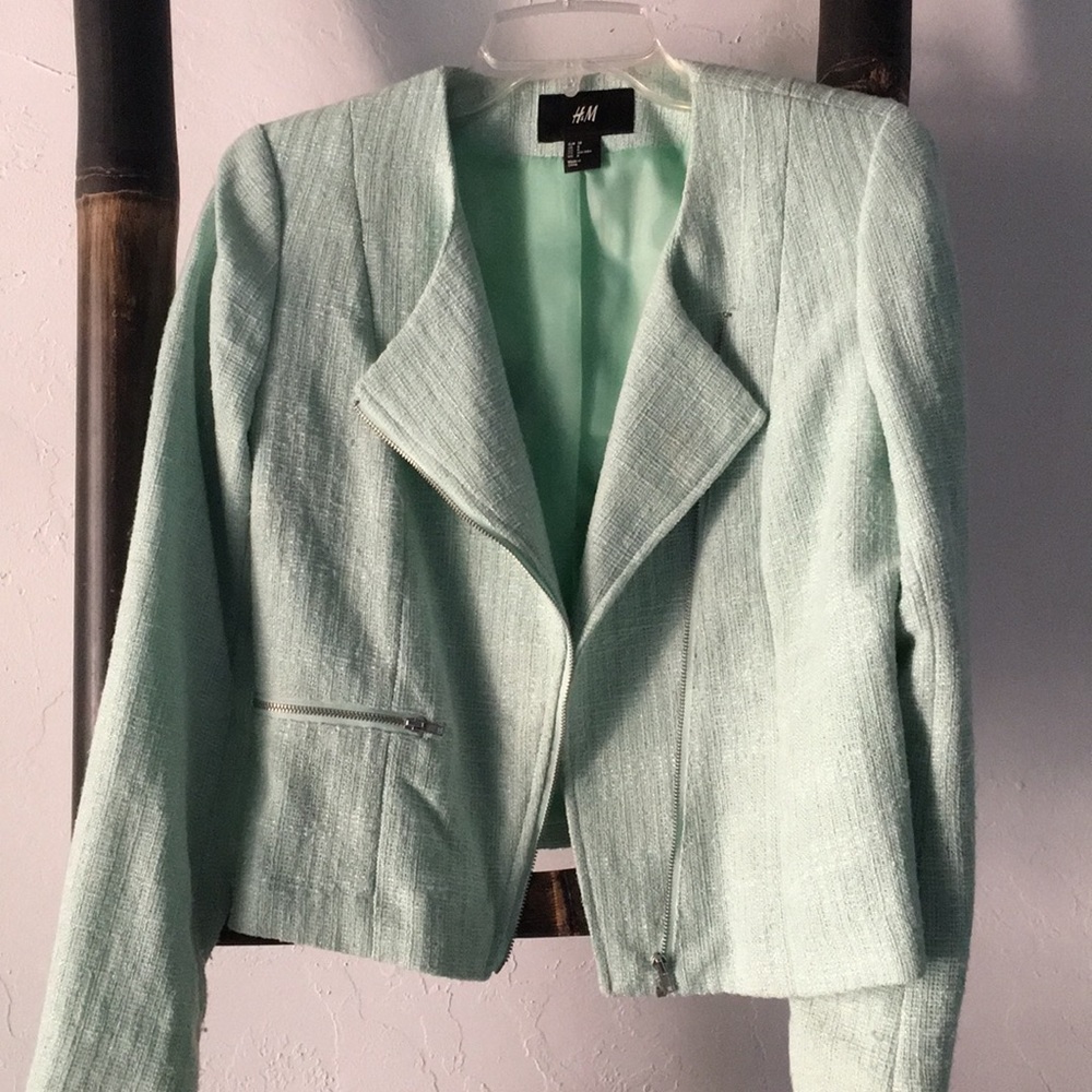 H&M mint green moto style jacket